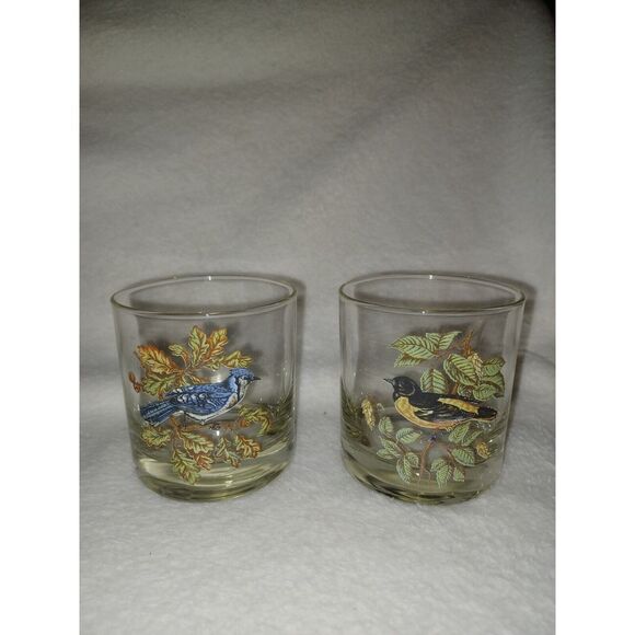 Other - Set Of 2 Vintage Glass American Song Bird Cocktail Juice Water‎ Glasses